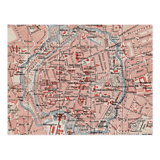 Vintage Map of Braunschweig Germany (1905) Postcard