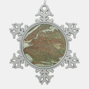 Vintage Map of Brooklyn NY (1908) Snowflake Pewter Christmas Ornament