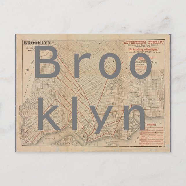 Vintage Map of Brooklyn   Postcard (Front)