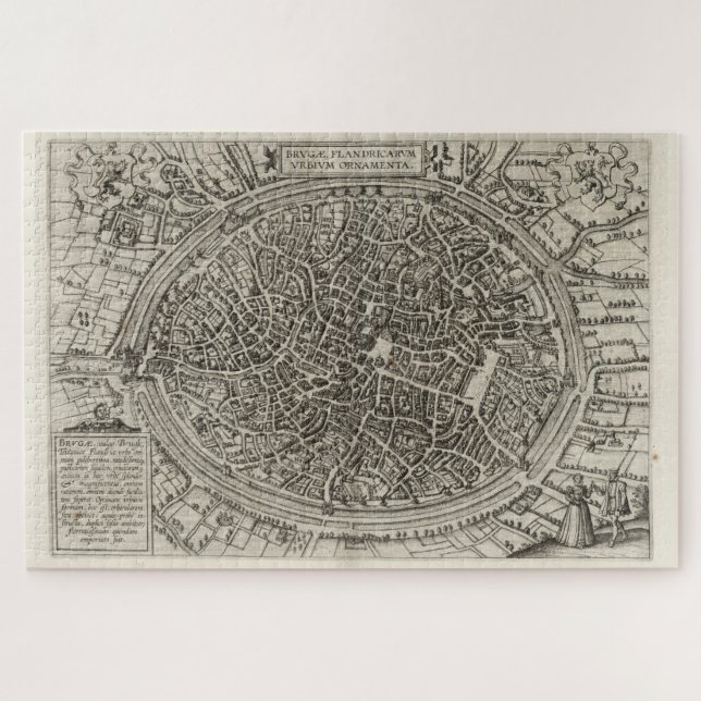 Vintage Map of Bruges Belgium (1612) Jigsaw Puzzle (Horizontal)