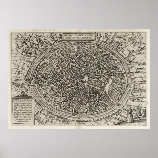 Vintage Map of Bruges Belgium (1612) Poster (Front)
