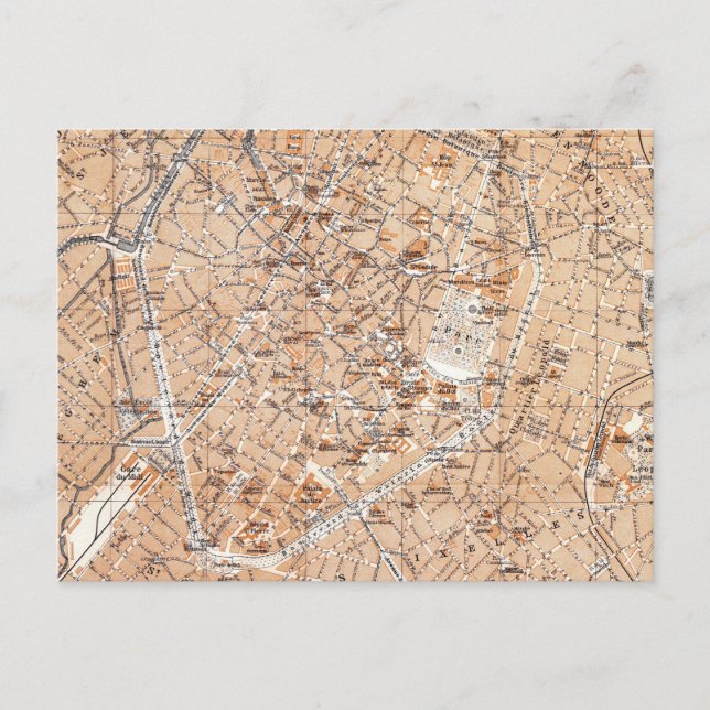 Vintage Map of Brussels (1905) Postcard (Front)