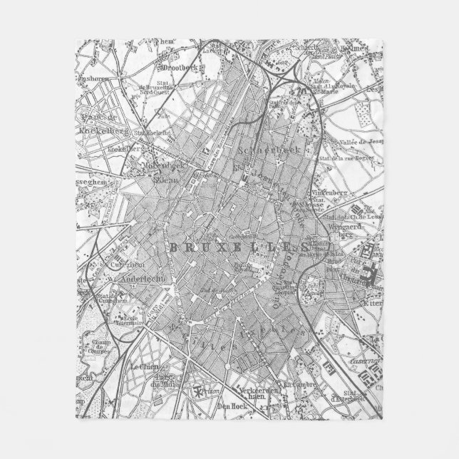 Vintage Map of Brussels Belgium (1905) Fleece Blanket (Front)