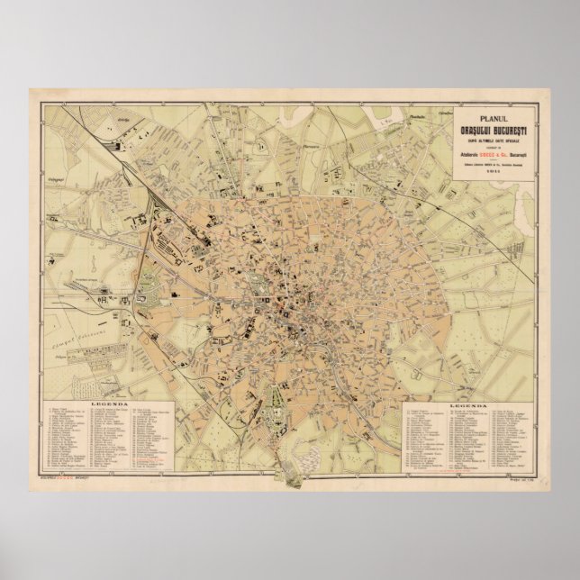 Vintage Map of Bucharest Romania (1911) Poster (Front)