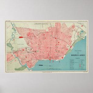 Vintage Map of Buenos Aires Argentina (1888) Poster