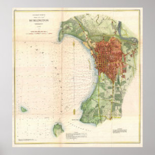 Vintage Map of Burlington Vermont (1872) Poster