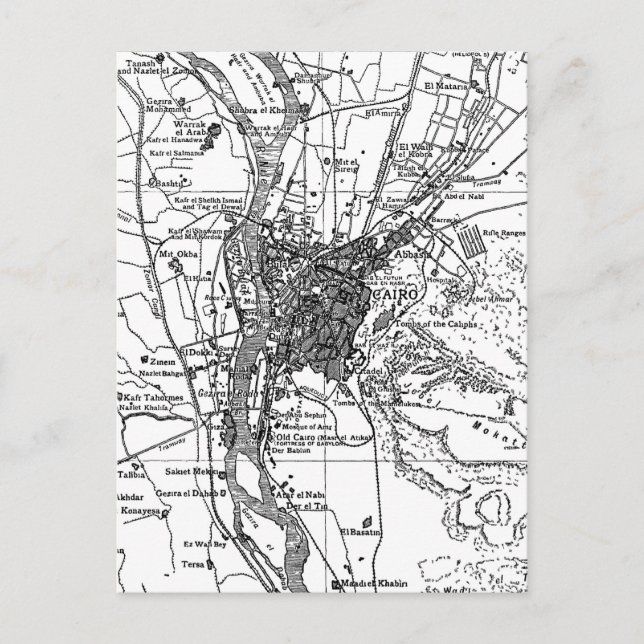 Vintage Map of Cairo Egypt (1911) Postcard (Front)
