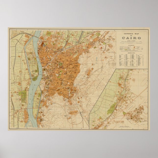 Vintage Map of Cairo Egypt (1920) Poster (Front)