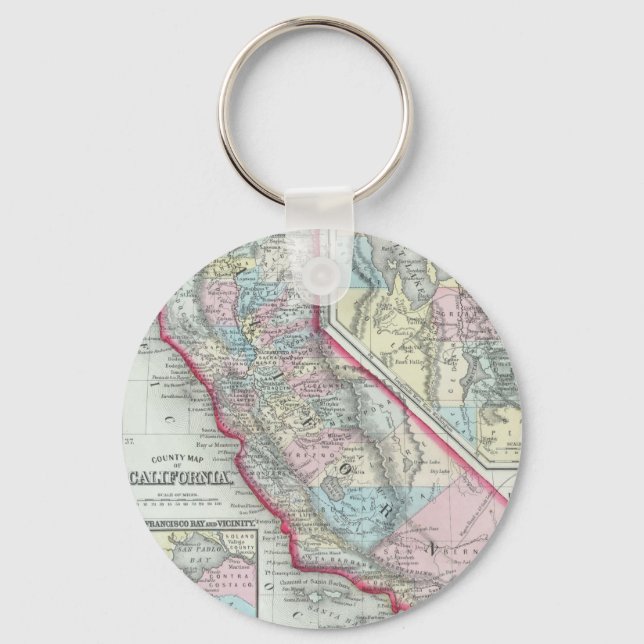 Vintage Map of California (1860) Key Ring (Front)