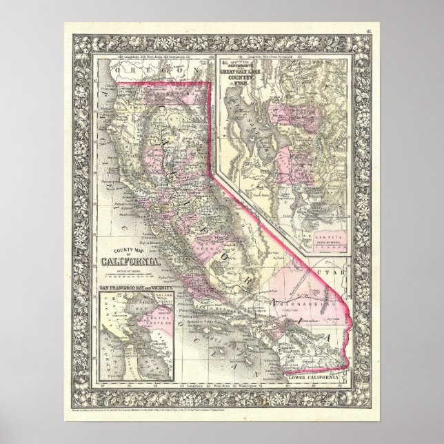 Vintage Map of California, 1866 Poster (Front)
