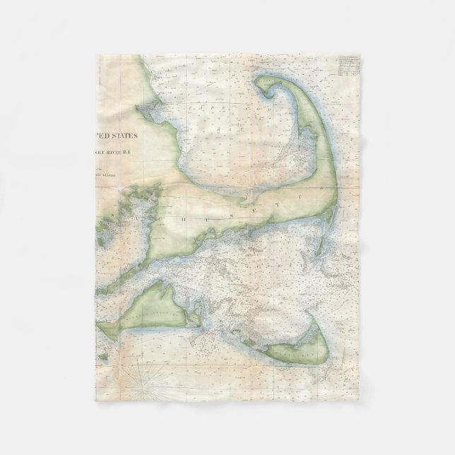 Vintage Map of Cape Cod (1857) Fleece Blanket (Front)