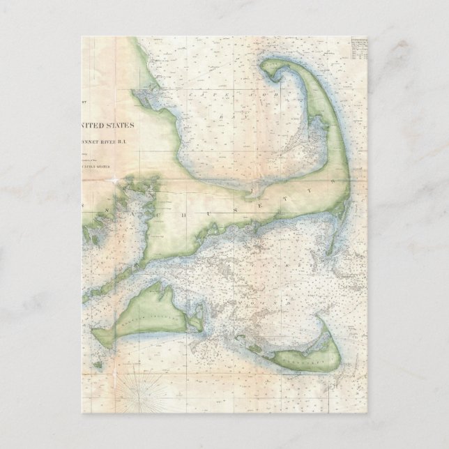 Vintage Map of Cape Cod (1857) Postcard (Front)