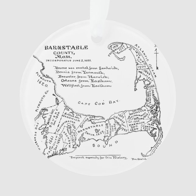 Vintage Map of Cape Cod (1890) Ornament (Front)