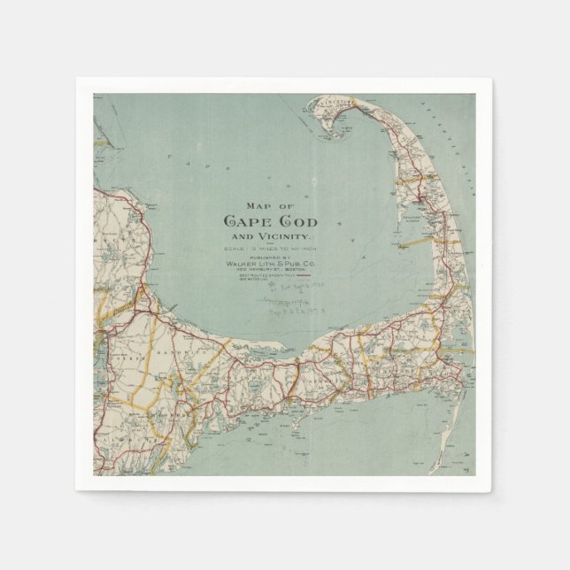 Vintage Map of Cape Cod (1917) Napkin (Front)