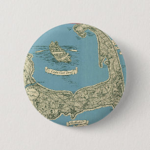 Vintage Map of Cape Cod (1945) 6 Cm Round Badge