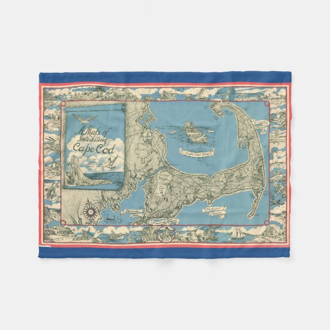 Vintage Map of Cape Cod (1945) Fleece Blanket (Front (Horizontal))