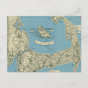 Vintage Map of Cape Cod (1945) Postcard
