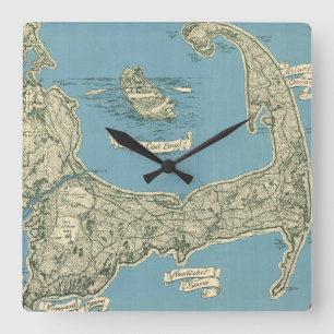 Vintage Map of Cape Cod (1945) Square Wall Clock