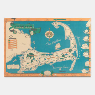 Vintage map of Cape Cod from 1940s Wrapping Paper Sheet