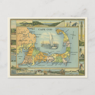 Vintage map of Cape Cod, Massachusetts Postcard