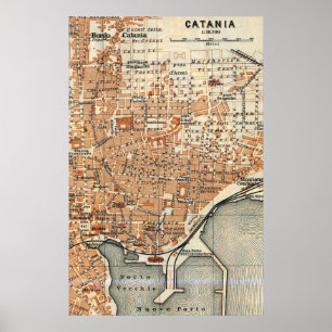 Vintage Map of Catania Italy (1905) Poster
