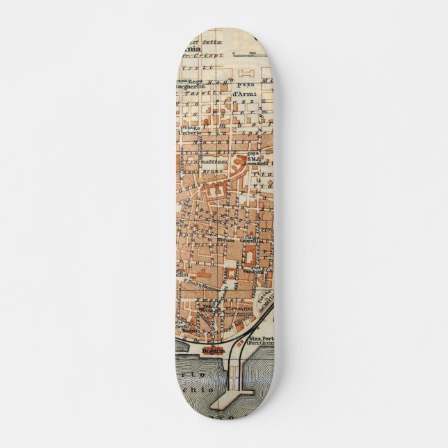 Vintage Map of Catania Italy (1905) Skateboard (Front)