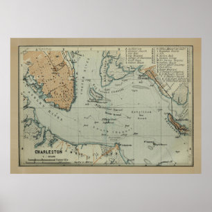Vintage Map of Charleston SC Harbour (1904) Poster