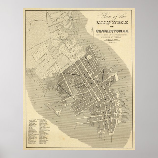 Vintage Map of Charleston South Carolina (1844) Poster (Front)