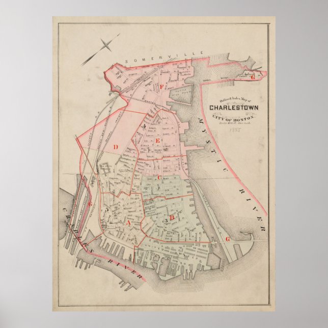 Vintage Map of Charlestown MA (1885) Poster (Front)