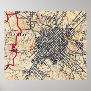 Vintage Map of Charlotte North Carolina (1905) Poster