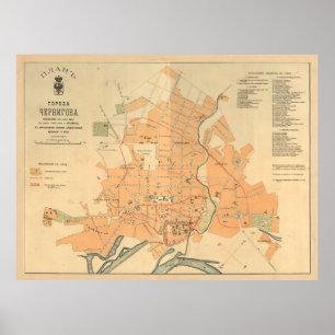 Vintage Map of Chernihiv Ukraine (1908) Poster