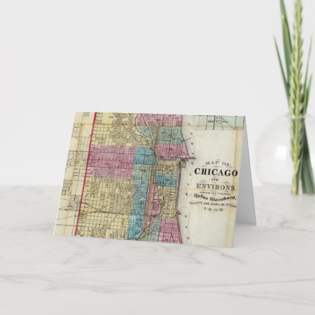 Vintage Map of Chicago (1869) Card (Front)