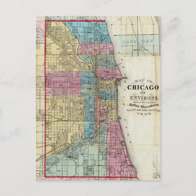 Vintage Map of Chicago (1869) Postcard (Front)