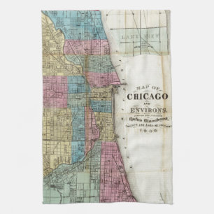 Vintage Map of Chicago (1869) Tea Towel