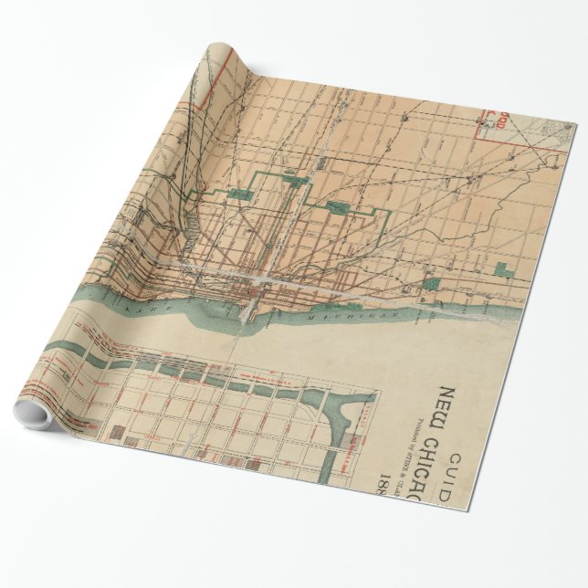 Vintage Map of Chicago Illinois (1889) Wrapping Paper (Unrolled)