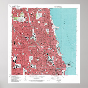 VINTAGE MAP OF CHICAGO LOOP, ILLINOIS ON CANVAS POSTER