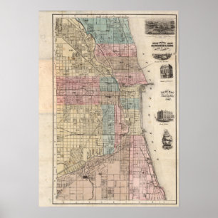 Vintage Map Of Chicago Poster