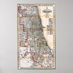 Vintage Map of Chicago Poster 1920
