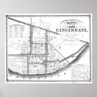 Vintage Map of Cincinnati Ohio (1841) BW