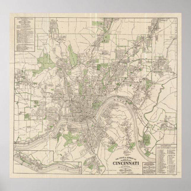 Vintage Map of Cincinnati Ohio (1915) Poster (Front)