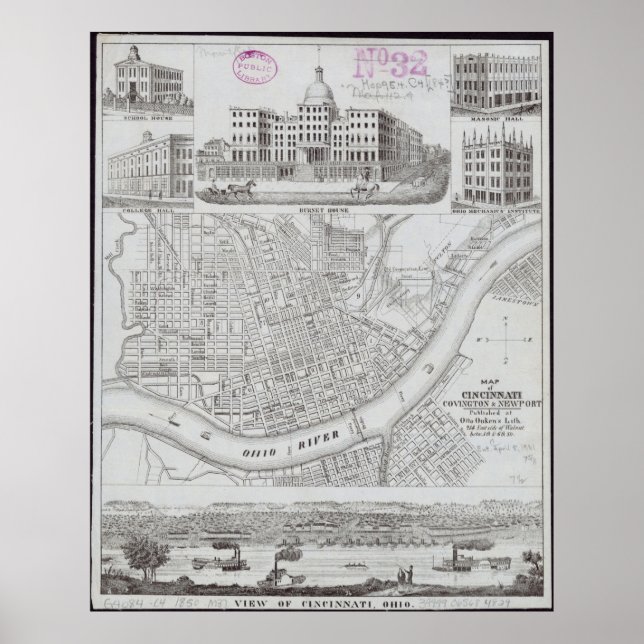 vintage Map of Cincinnati Ohio Poster (Front)