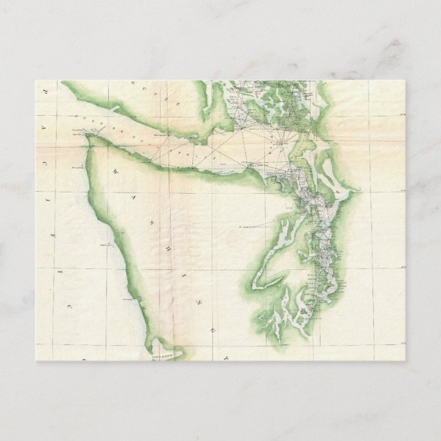 Vintage Map of Coastal Washington State (1857) Postcard (Front)