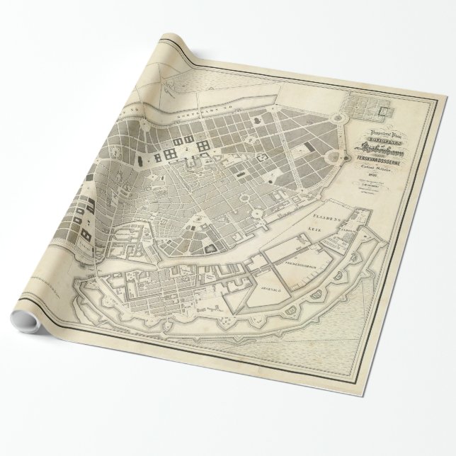 Vintage Map of Copenhagen Denmark Expansions Wrapping Paper (Unrolled)