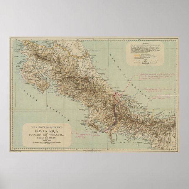 Vintage Map of Costa Rica (1896) Poster (Front)