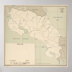Vintage Map of Costa Rica (1950) Poster