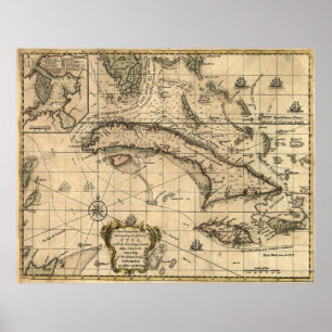 Vintage Map of Cuba (1762) Poster