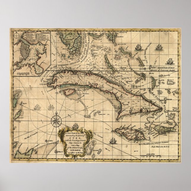 Vintage Map of Cuba (1762) Poster (Front)