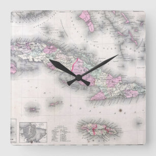 Vintage Map of Cuba (1861) Square Wall Clock