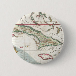Vintage Map of Cuba and Jamaica (1763) 6 Cm Round Badge