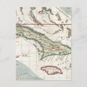 Vintage Map of Cuba and Jamaica (1763) Postcard